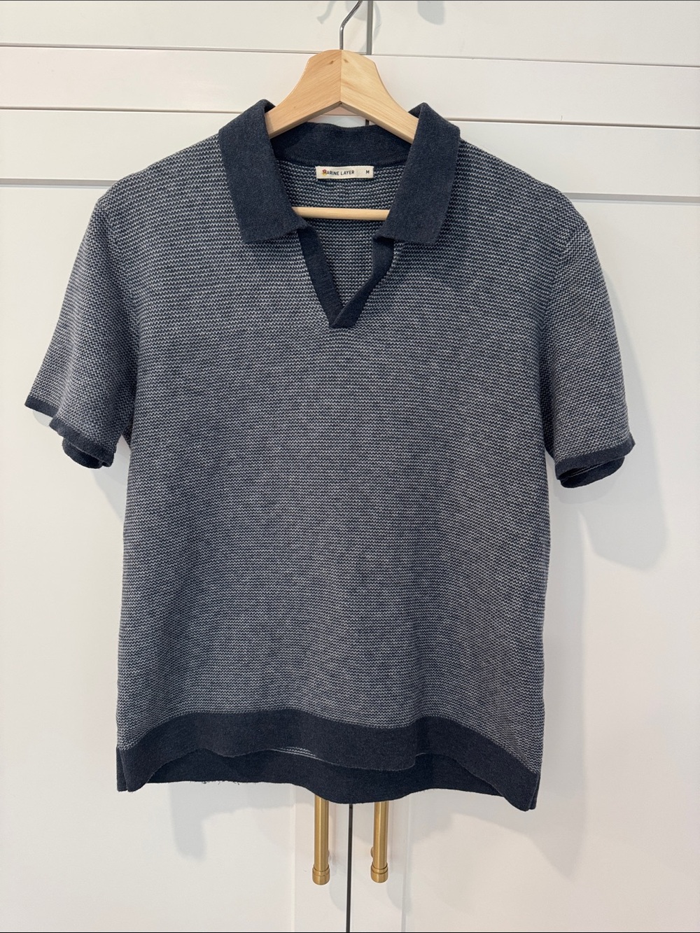 Marine Layer Two-Tone Navy Heather Short-Sleeve Knit Polo